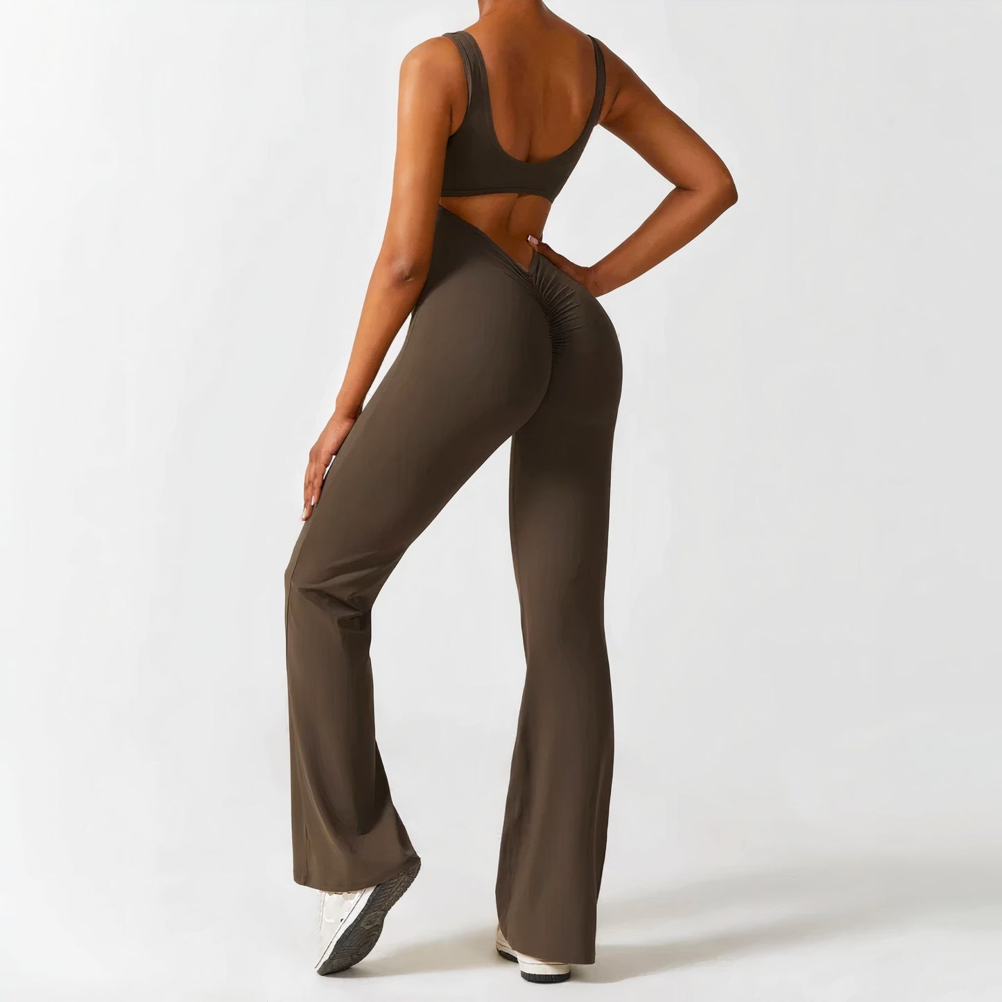 lusailstore - Scrunch V-Back Flared Jumpsuit