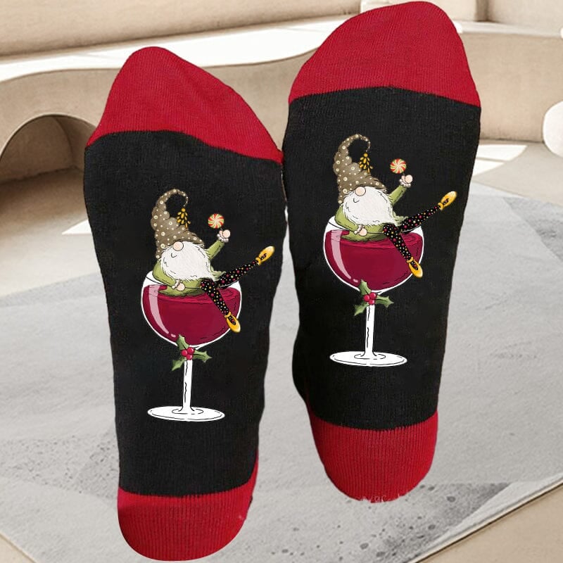 lusailstore - Christmas Gnome Wine Glass Unisex Crew Socks