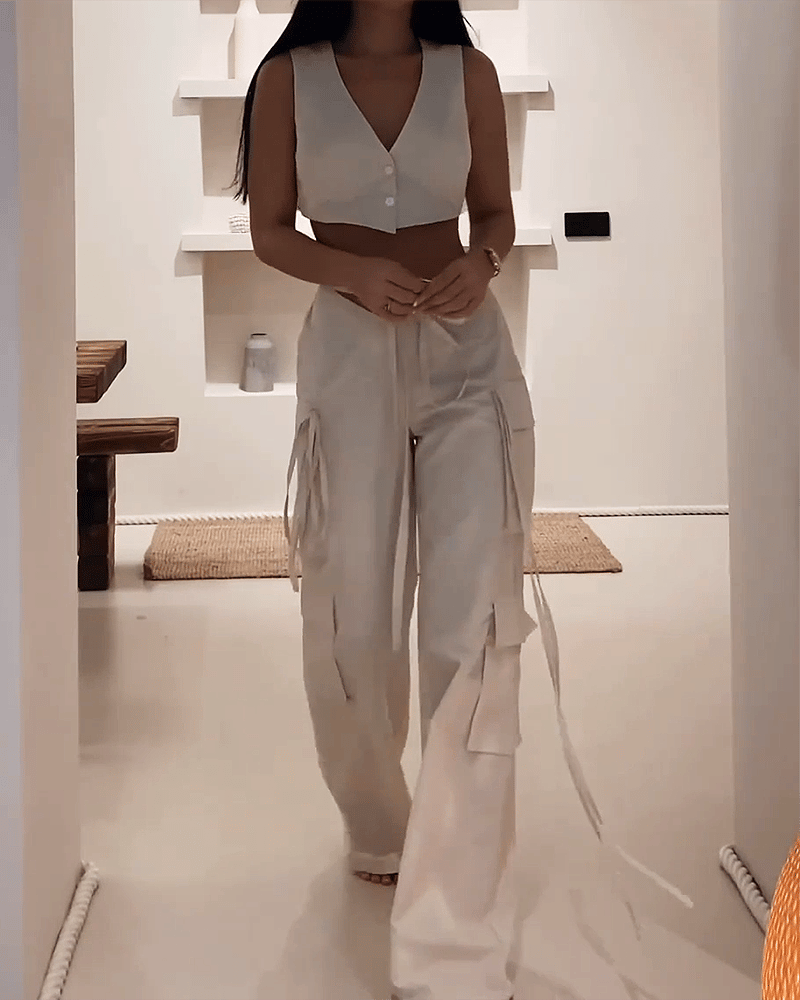 lusailstore - Vest Top and Streamer Pants Two-piece Suit