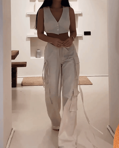 lusailstore - Vest Top and Streamer Pants Two-piece Suit