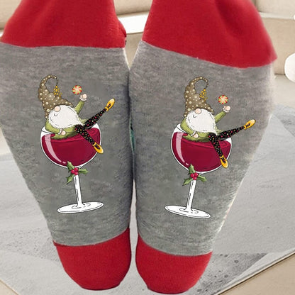 lusailstore - Christmas Gnome Wine Glass Unisex Crew Socks