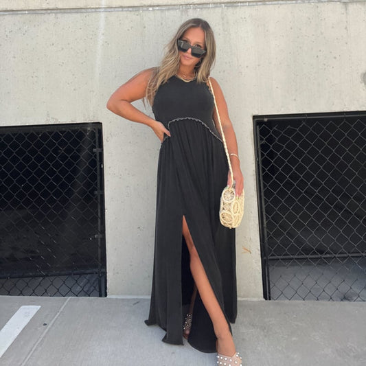 lusailstore- Slit Casual Simple Loose Maxi Long Dress