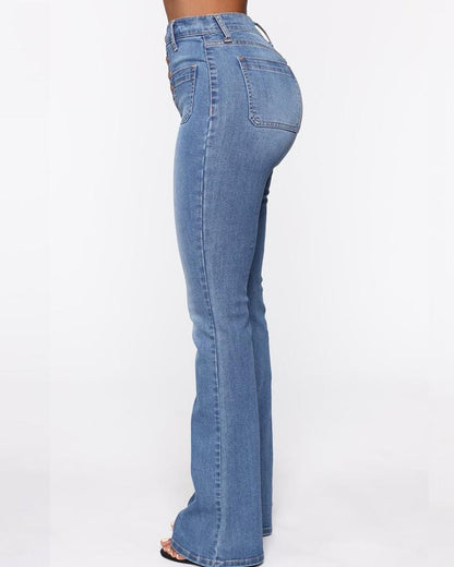 lusailstore - Button Fly Booty Shaping High Waist Flare Jeans