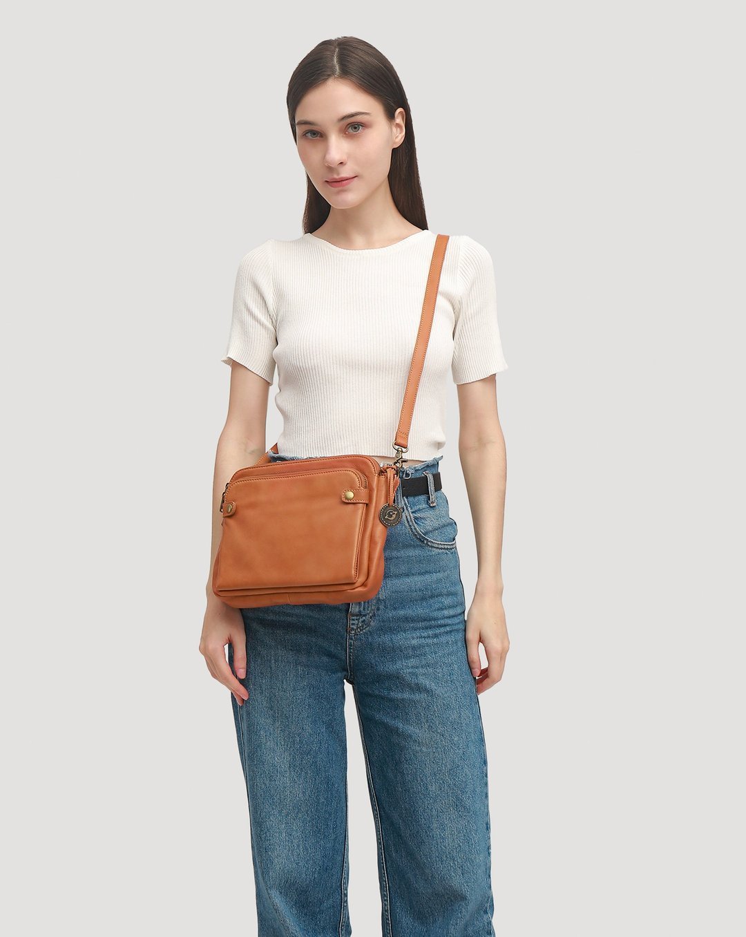 lusailstore - Three-Layer Leather Crossbody Shoulder