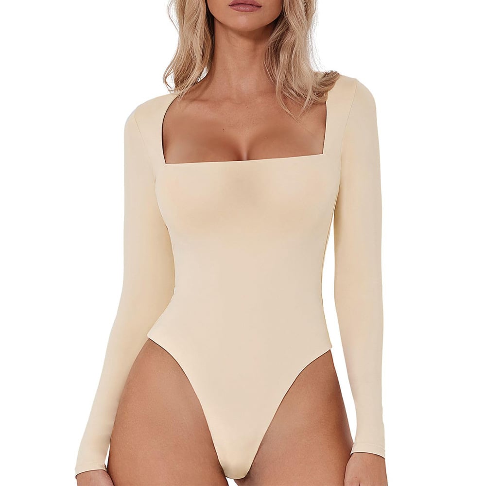 lusailstore - luxe square neck long sleeve bodysuit