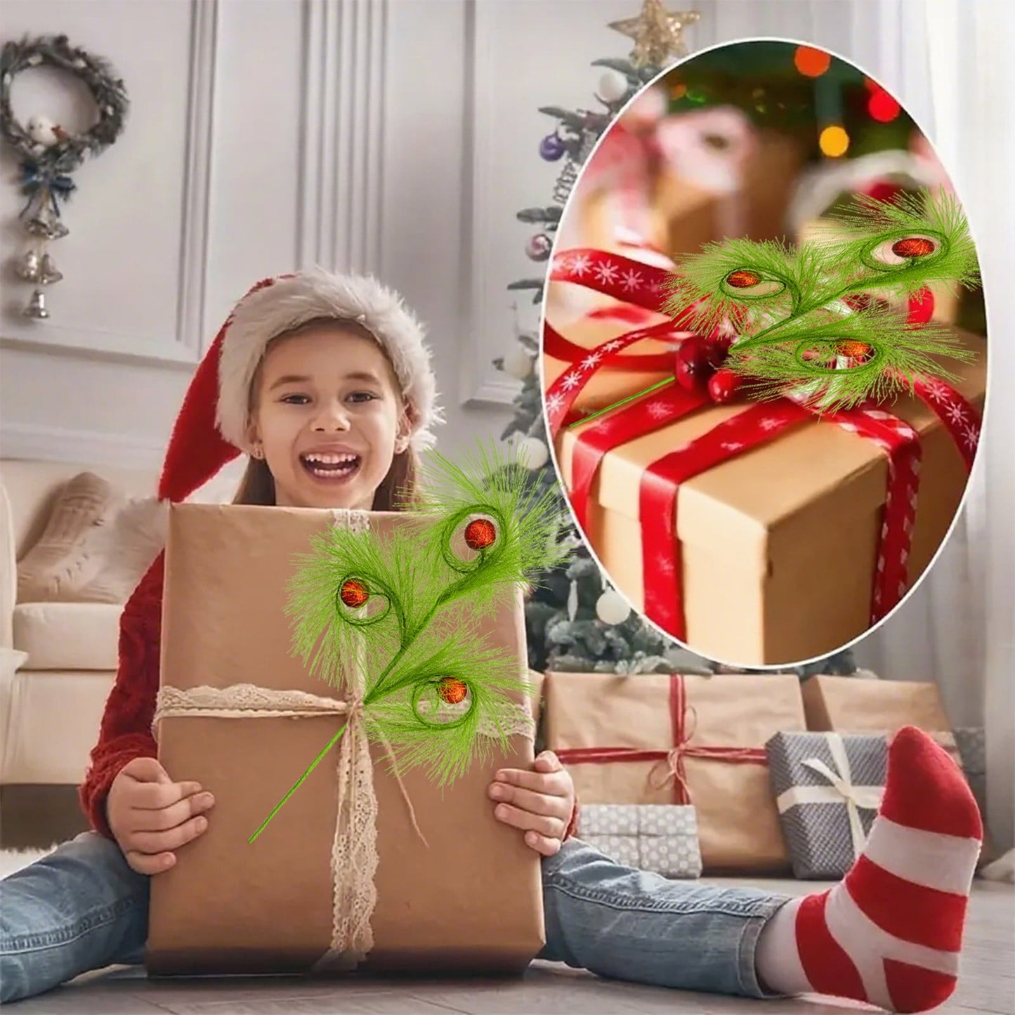 lusailstore - christmas reed grass elf ball simulation green plants