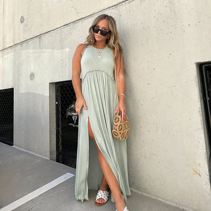 lusailstore- Slit Casual Simple Loose Maxi Long Dress