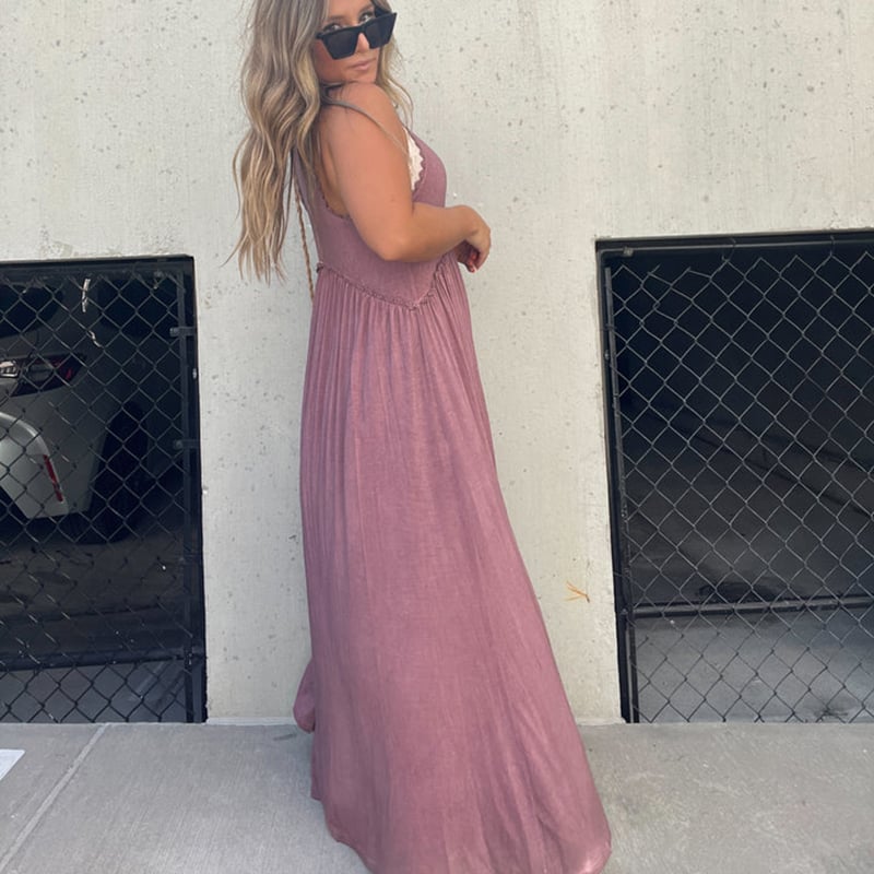 lusailstore- Slit Casual Simple Loose Maxi Long Dress