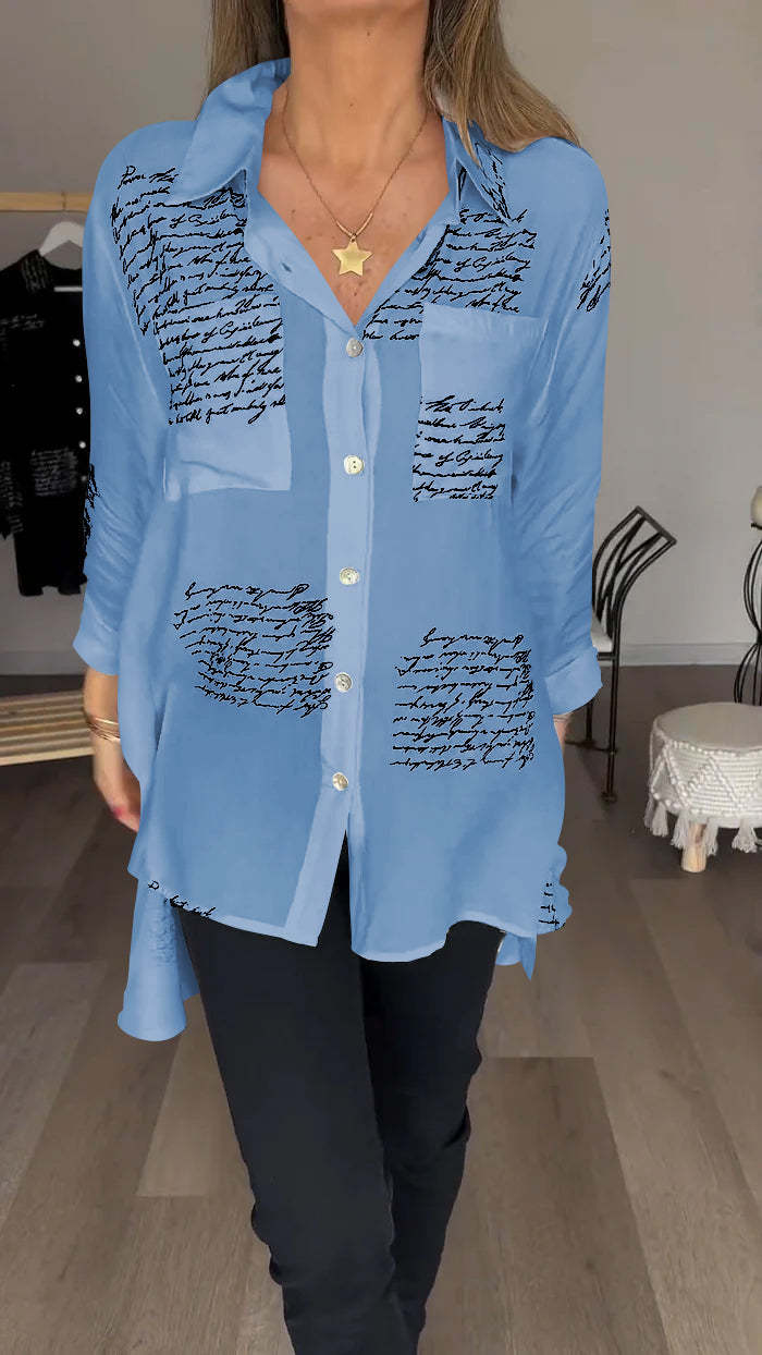 lusailstore - Letter Print Fashion Lapel Shirt