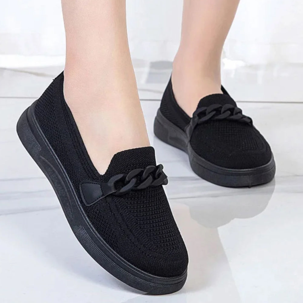 lusailstore - Women's breathable fly knit chain slip-on shoes