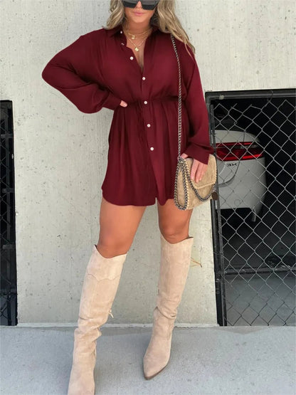 lusailstore - Versatile must-have women's solid color long-sleeved shirt set