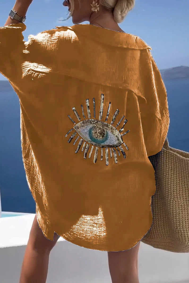 lusailstore - Evil Eye Casual Sequin Beaded Shirt