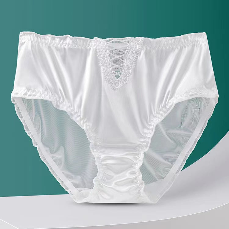 lusailstore - Women's Satin Ice Silk Seamless Lace Briefs