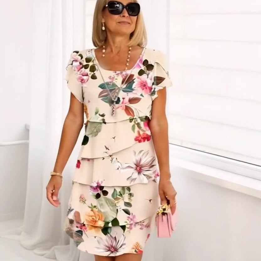 lusailstore -  Multi-floral print layered dress