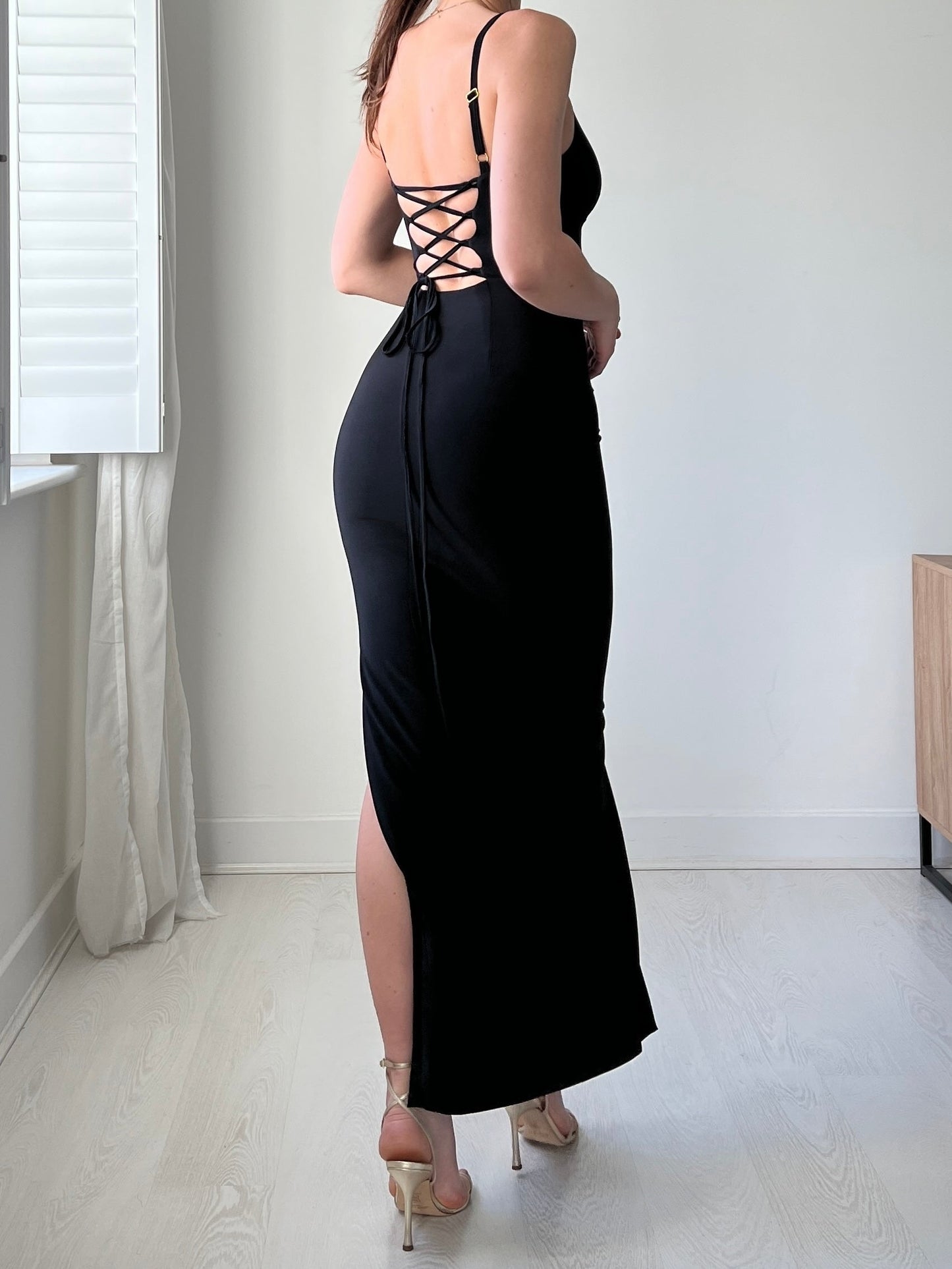 lusailstore- Adjustable Strap Drawstring Waist Bodycon Dress