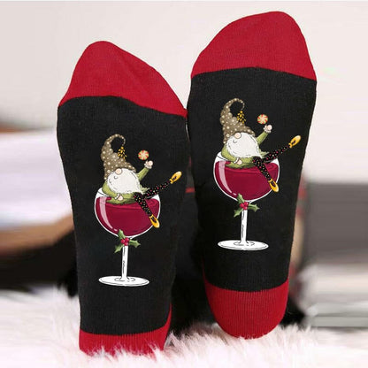 lusailstore - Christmas Gnome Wine Glass Unisex Crew Socks