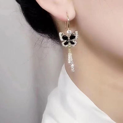 lusailstore-Crystal Butterfly Tassel Earrings