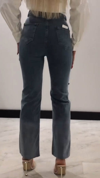 lusailstore - Women's Diamond-Patterned Slit Slim-Fit Jeans