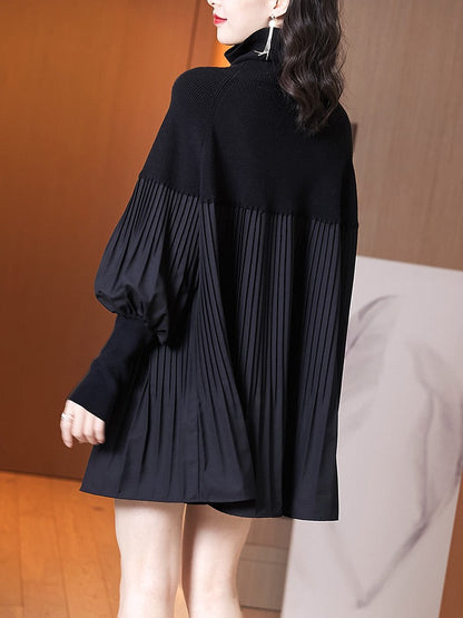 lusailstore - Plus Size Solid Color Lantern Sleeve Knit Dress