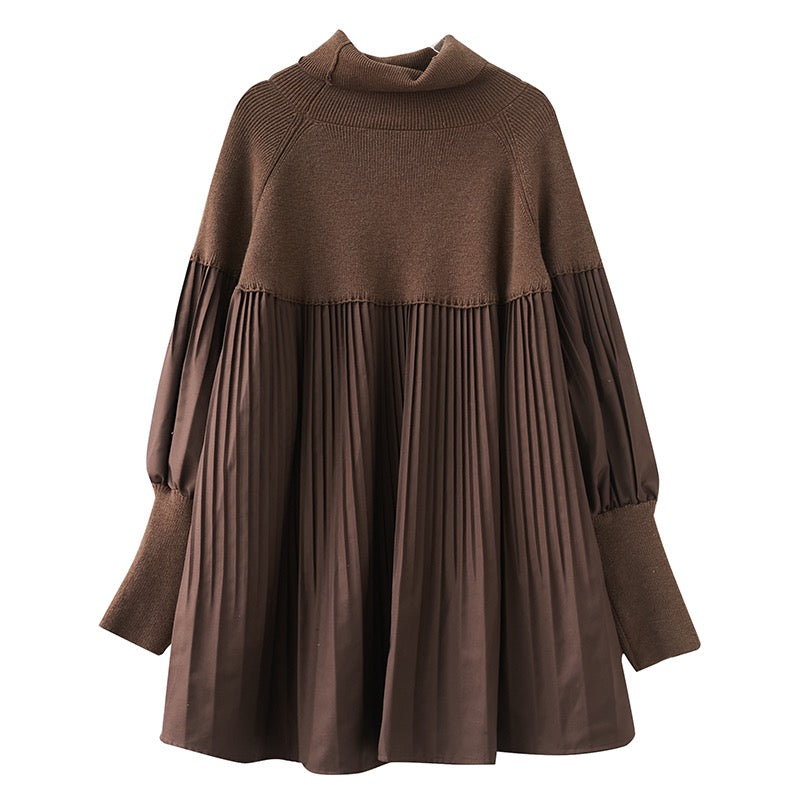 lusailstore - Plus Size Solid Color Lantern Sleeve Knit Dress