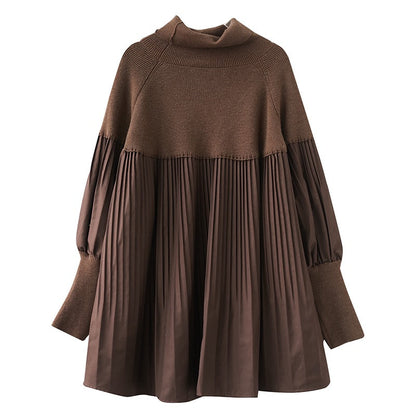 lusailstore - Plus Size Solid Color Lantern Sleeve Knit Dress