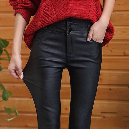 lusailstore - Women's 3-button quilted matte leather leggings