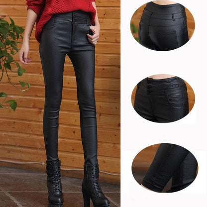 lusailstore - Women's 3-button quilted matte leather leggings