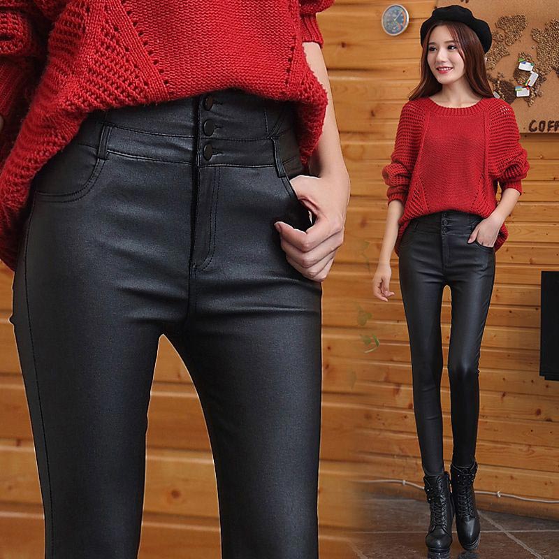 lusailstore - Women's 3-button quilted matte leather leggings