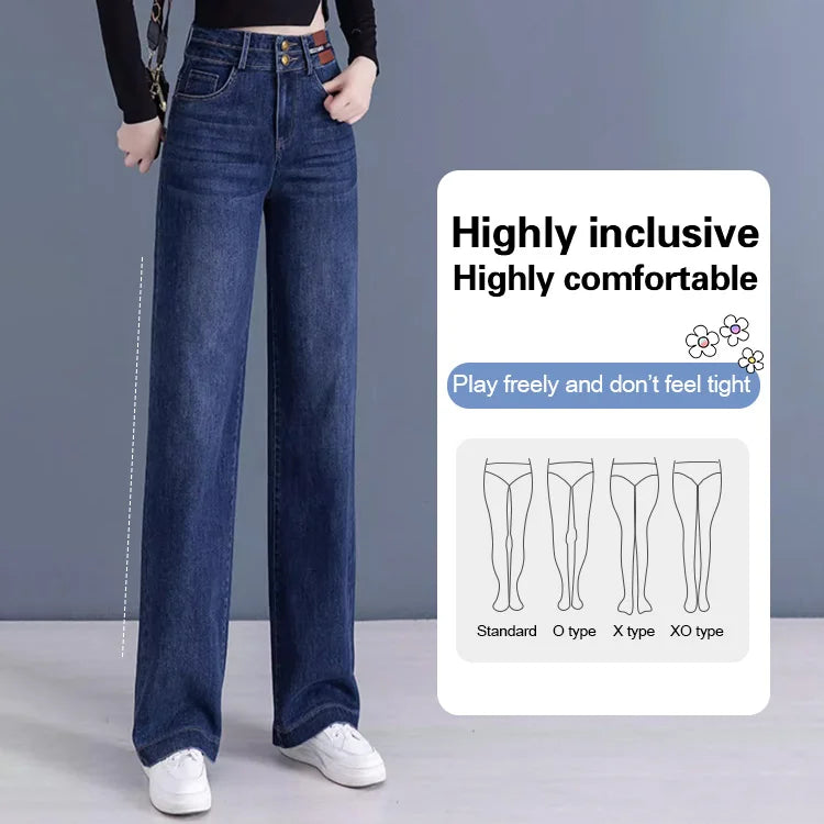 lusailstore-High Waisted Double Breasted Straight Wide-Leg Jeans