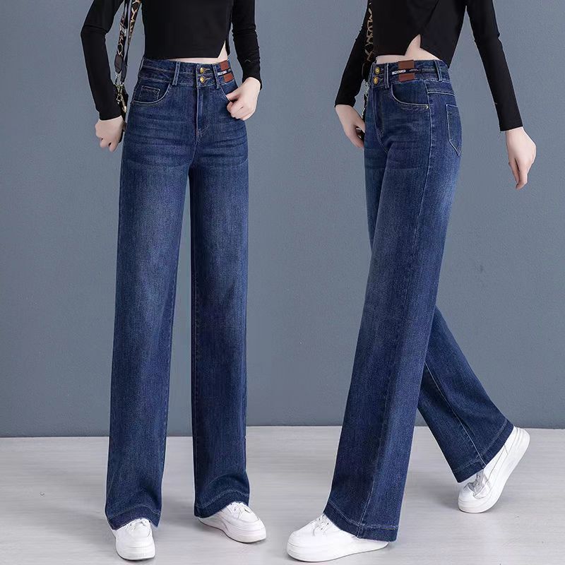 lusailstore-High Waisted Double Breasted Straight Wide-Leg Jeans