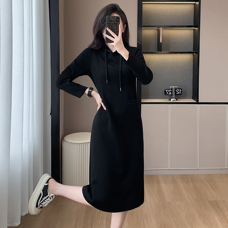 lusailstore - Women's Long Sleeve Hooded Pockets Sweatshirt Dress