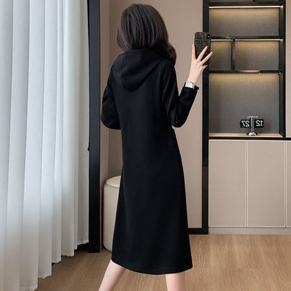 lusailstore - Women's Long Sleeve Hooded Pockets Sweatshirt Dress