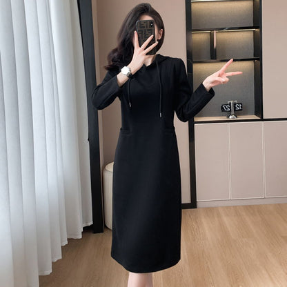 lusailstore - Women's Long Sleeve Hooded Pockets Sweatshirt Dress