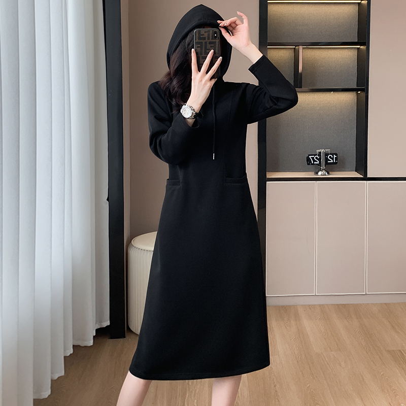 lusailstore - Women's Long Sleeve Hooded Pockets Sweatshirt Dress