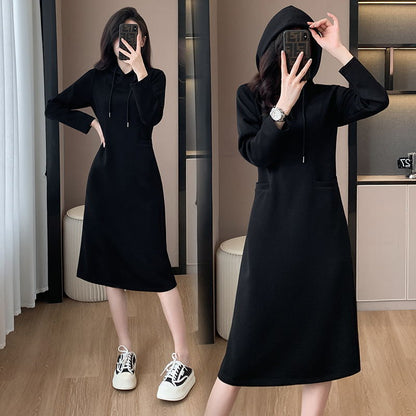 lusailstore - Women's Long Sleeve Hooded Pockets Sweatshirt Dress