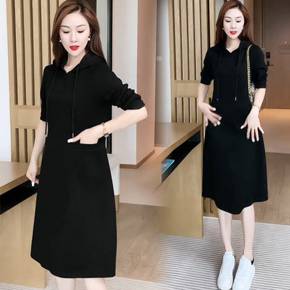 lusailstore - Women's Long Sleeve Hooded Pockets Sweatshirt Dress