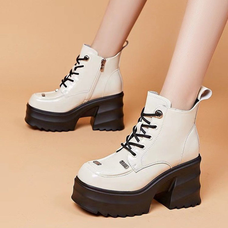 lusailstore- Women's High Heel Platform Zipper Leather Boots