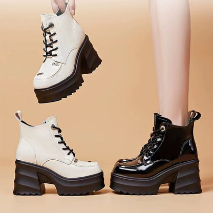 lusailstore- Women's High Heel Platform Zipper Leather Boots