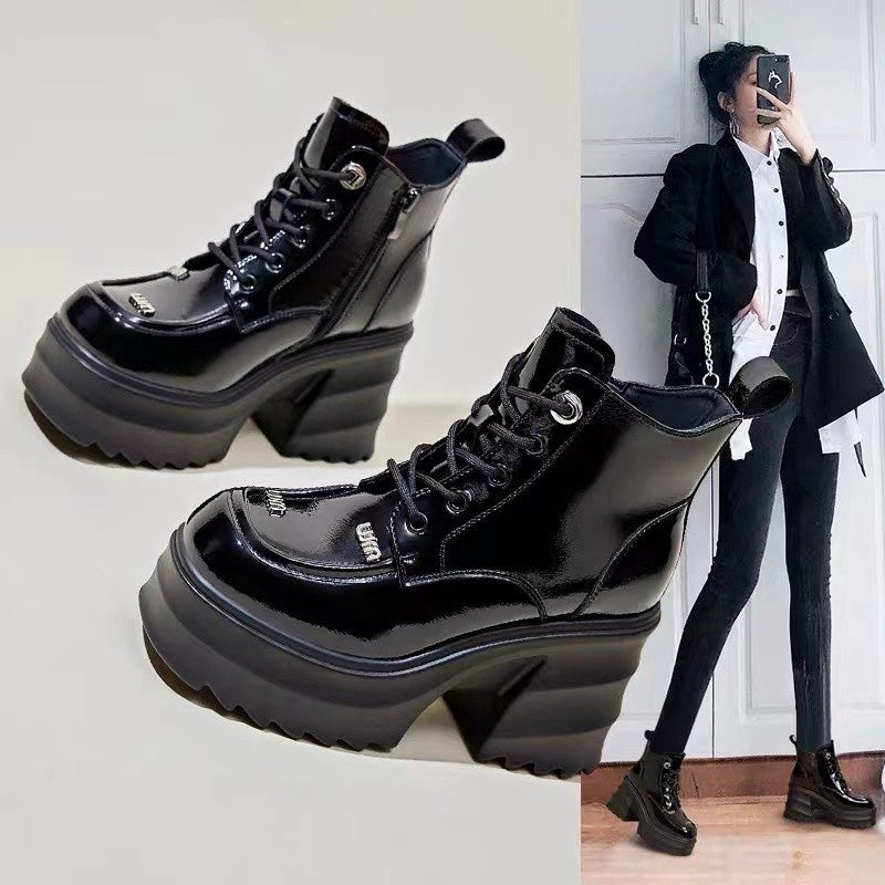 lusailstore- Women's High Heel Platform Zipper Leather Boots