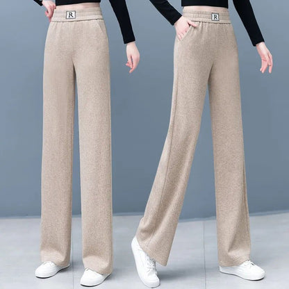 lusailstore- High-waist Slimming Casual Draped Straight-leg Pants