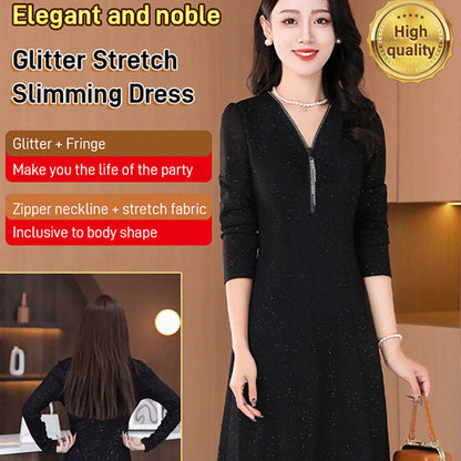 lusailstore - Glitter Slim Fit Half Zipper Dress