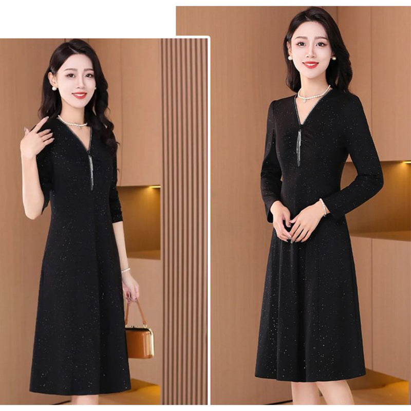 lusailstore - Glitter Slim Fit Half Zipper Dress