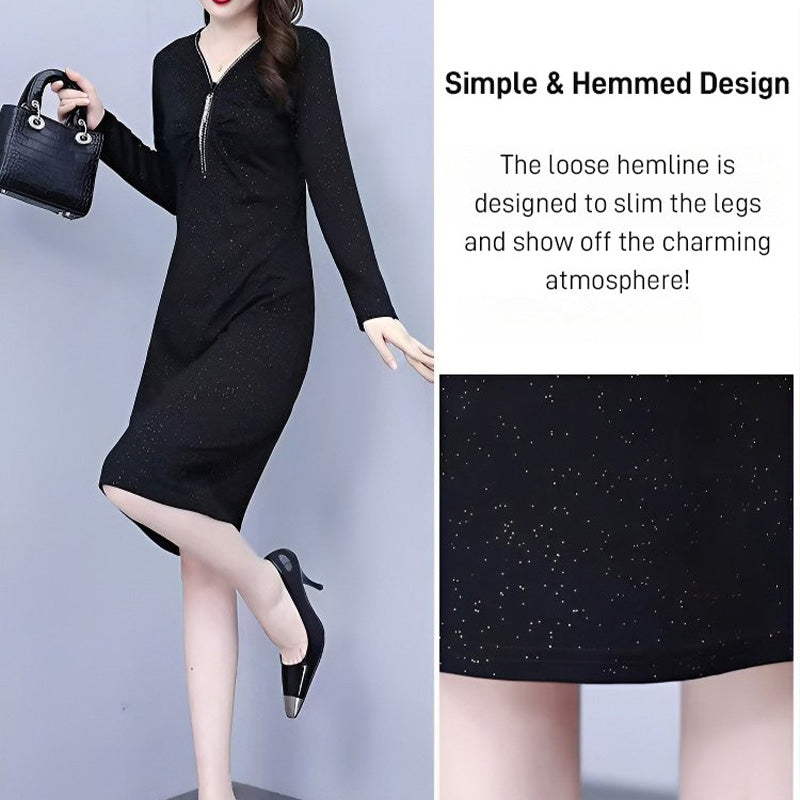 lusailstore - Glitter Slim Fit Half Zipper Dress