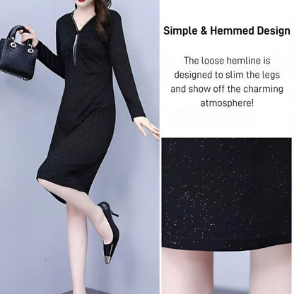 lusailstore - Glitter Slim Fit Half Zipper Dress