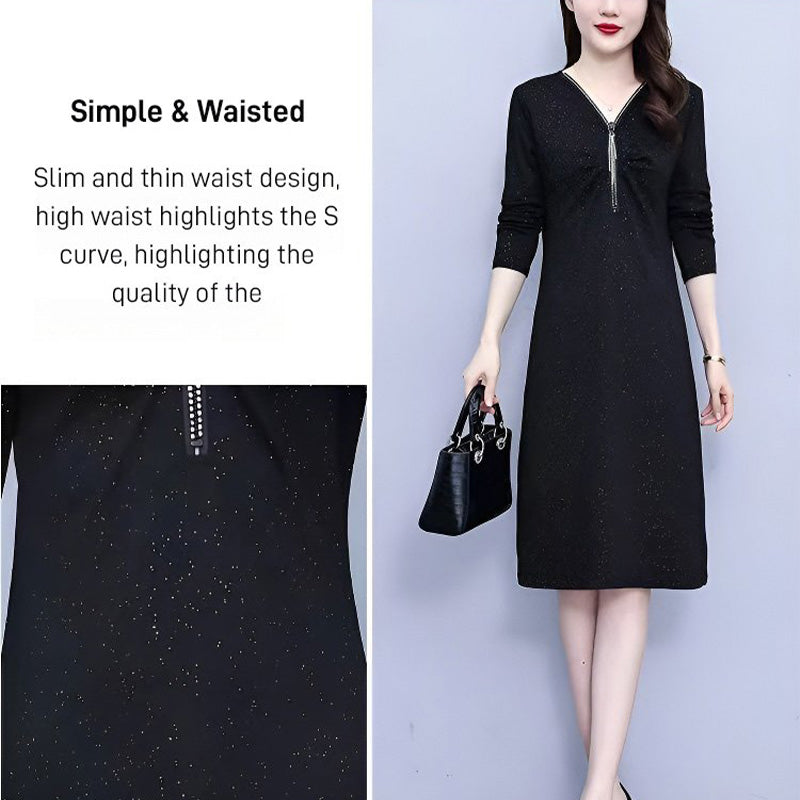 lusailstore - Glitter Slim Fit Half Zipper Dress