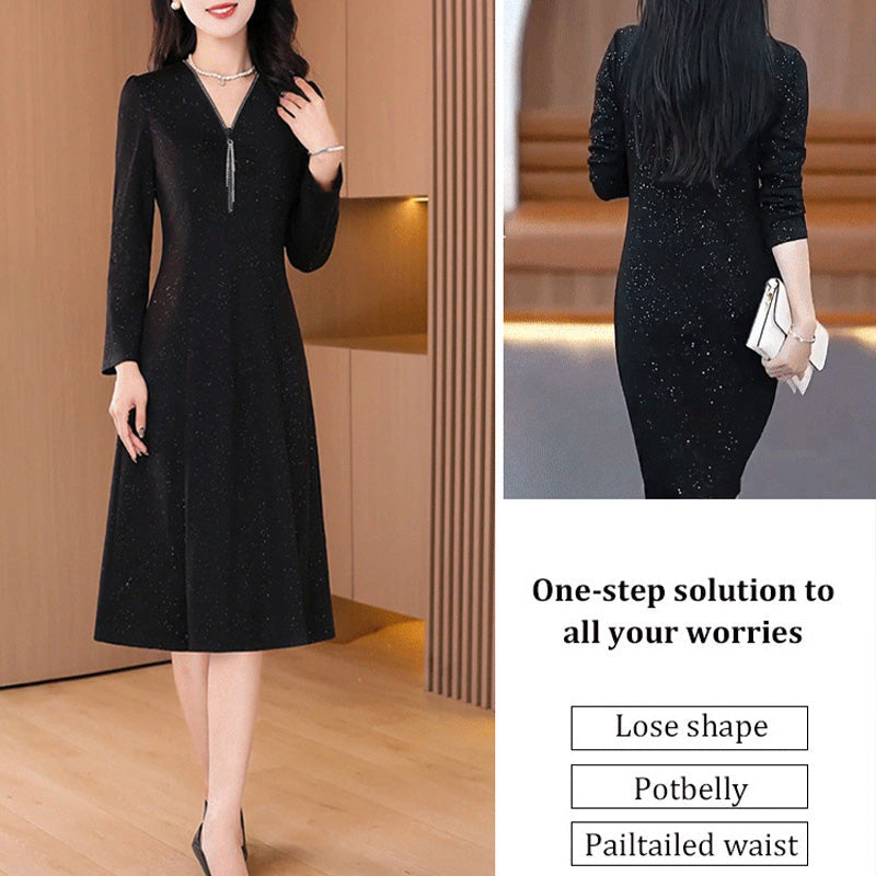 lusailstore - Glitter Slim Fit Half Zipper Dress