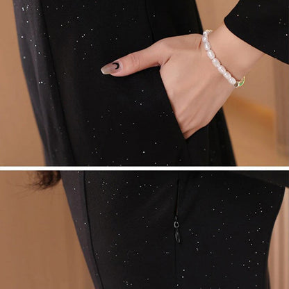 lusailstore - Glitter Slim Fit Half Zipper Dress