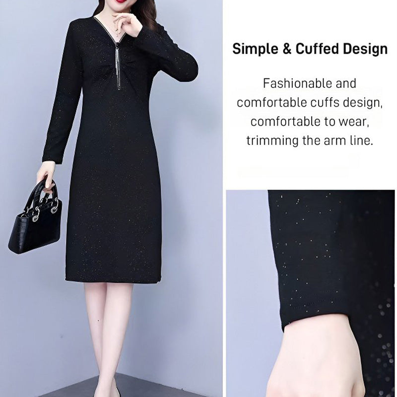 lusailstore - Glitter Slim Fit Half Zipper Dress