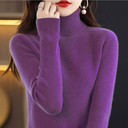 lusailstore-Women's Solid Color Turtleneck Thermal Sweater