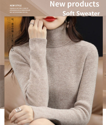 lusailstore-Women's Solid Color Turtleneck Thermal Sweater